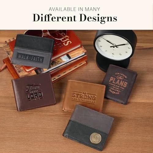 Christian Art Gifts Full Grain Leather Bifold Scripture Wallet, RFID Blocking, Wings Like Eagles, Brown | Inspirational Christian Accessory thumbnail 4
