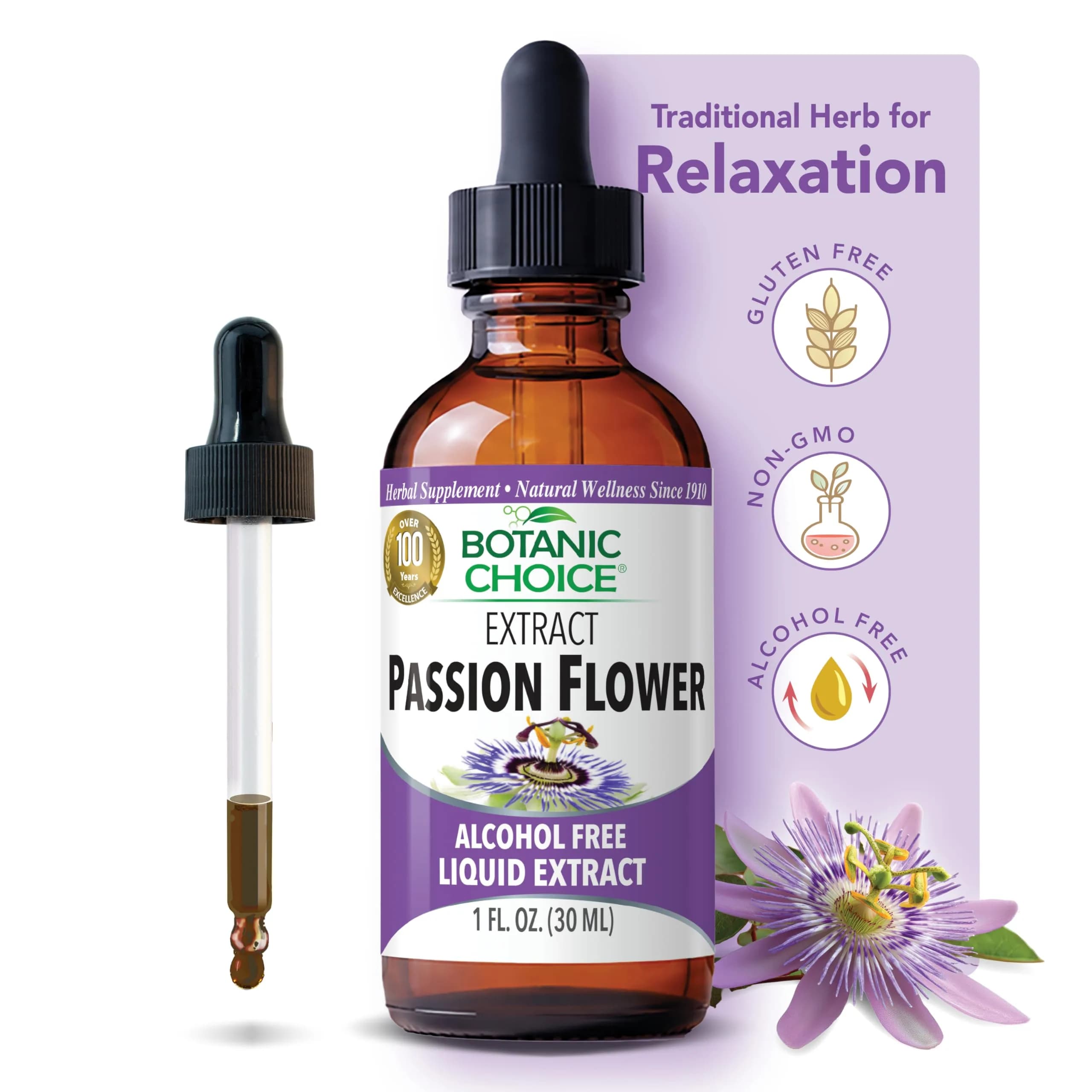 Botanic Choice Passion Flower Liquid Extract, Classic Calming Herb | Alcohol-Free, 1 Fl Oz