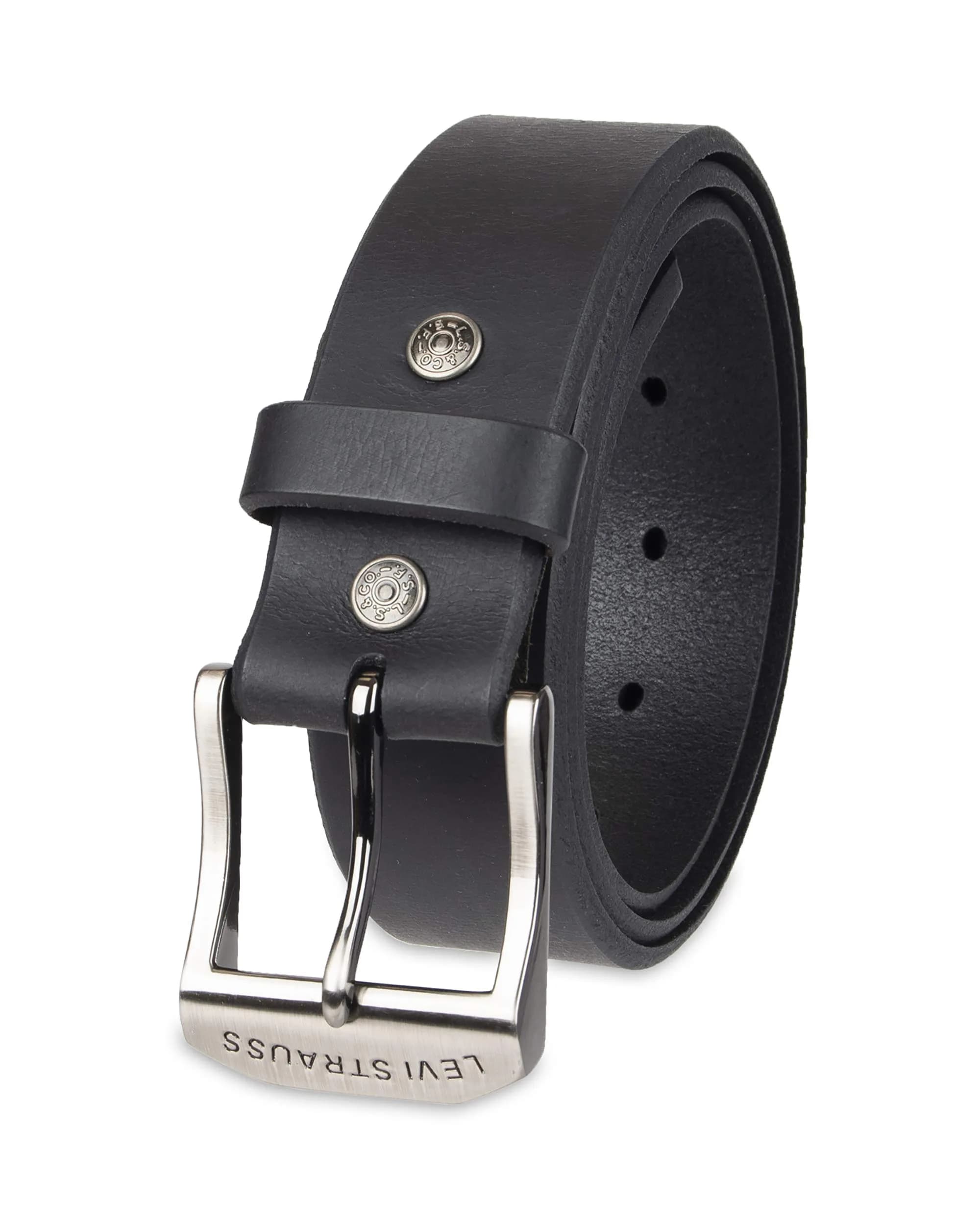 Levi's Men's 100% Leather Belt with Prong Buckle, Black, Size 50 | Classic Casual Leather Accessory