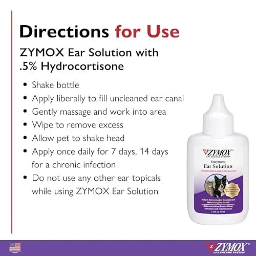 Zymox Enzymatic Ear Solution with 0.5% Hydrocortisone | Ear Care for Dogs & Cats, 1.25 oz thumbnail 6