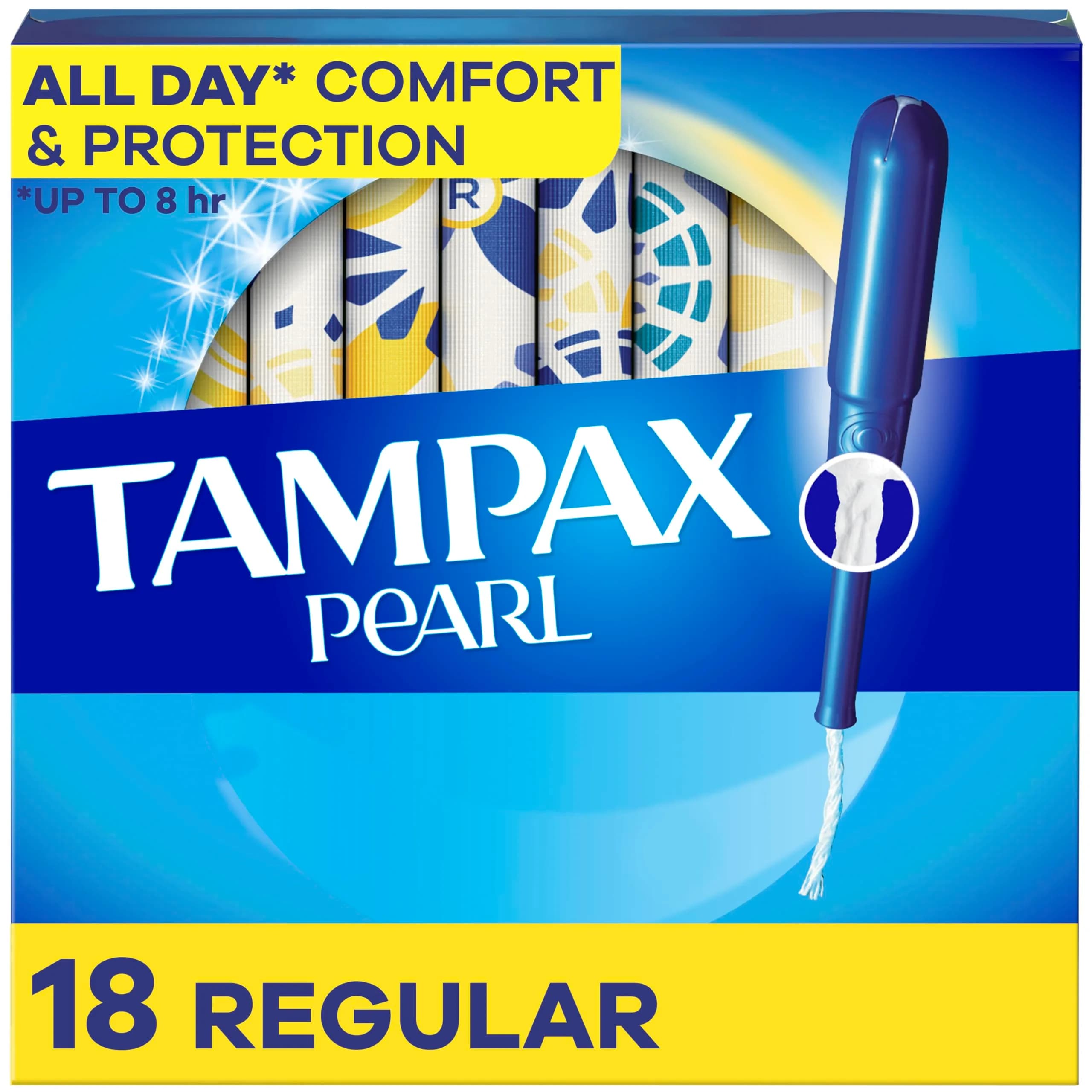 Tampax Pearl Plastic Unscented Tampons, Regular Absorbency, Blue, 18 Count | Up to 8 Hours Protection - main product image