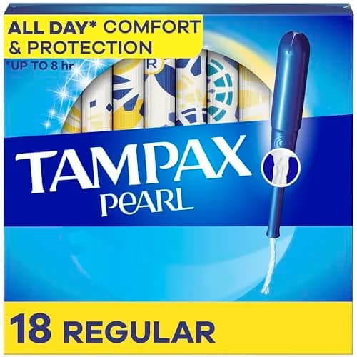 Tampax Pearl Plastic Unscented Tampons, Regular Absorbency, Blue, 18 Count | Up to 8 Hours Protection thumbnail 1