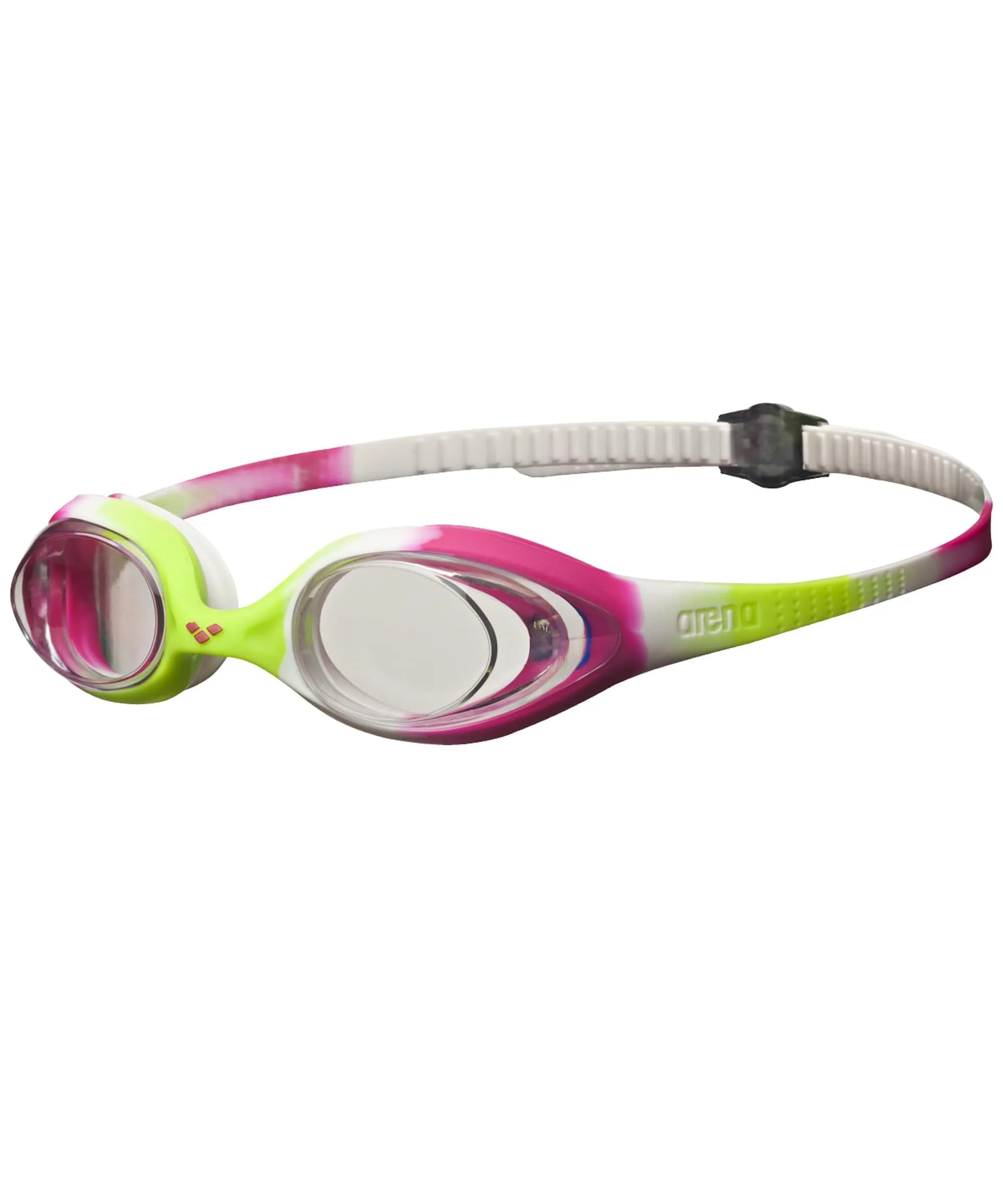 ARENA Unisex Youth Spider Junior Swim Goggles No Fog Non-Mirror Lens Lime Fuchsia/White/Clear | Easy Adjust Strap (70-120 chars) — Lime Fuchsia/White/Clear