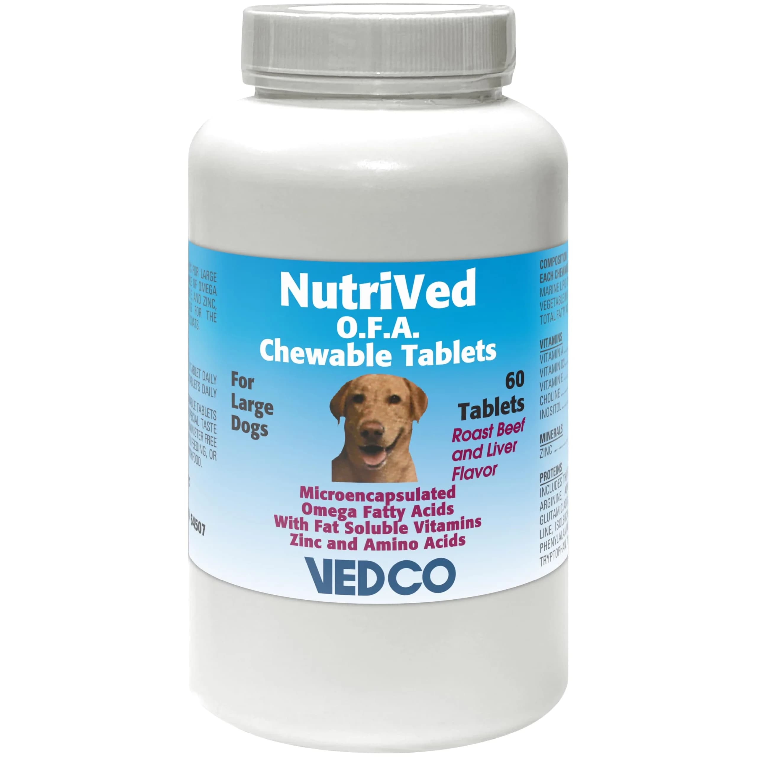 Vedco Nutrived O.F.A. Chewable Tablets for Large Dogs 60 Count | Skin & Coat Supplement - main product image