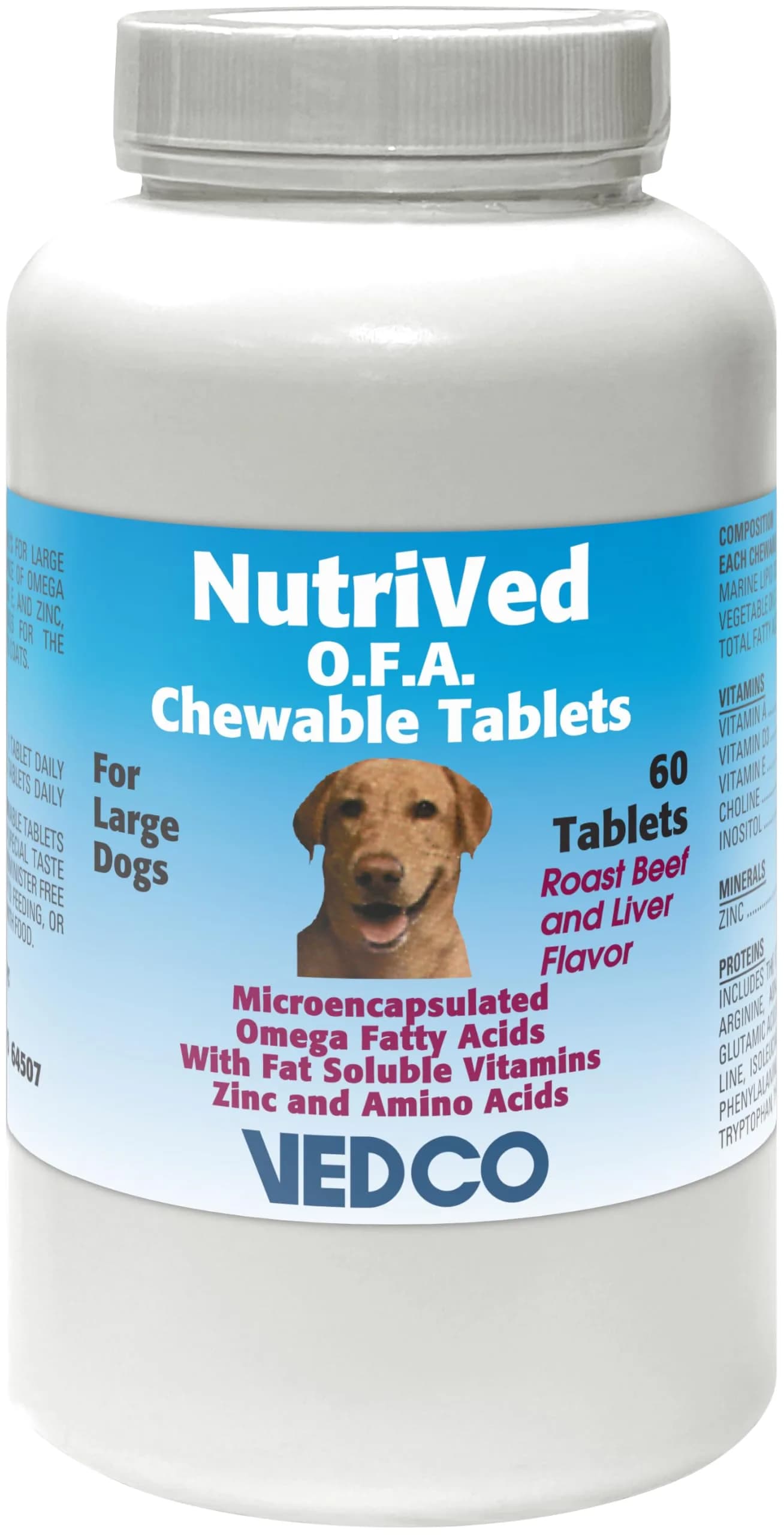 Vedco Nutrived O.F.A. Chewable Tablets for Large Dogs 60 Count | Skin & Coat Supplement - main product image