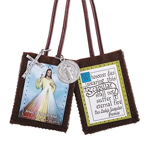 CB Divine Mercy Jesus Christ Scapular W/Medals Our Lady's Promise | Catholic Wall Art 7.62cm (3") x 5.08cm (2") thumbnail 1