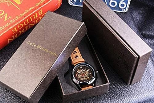 GLEIM Mechanical Skeleton Watch Self-Winding Leather Brown | Casual & Stylish (70-120 chars) thumbnail 7