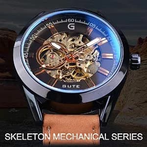 GLEIM Mechanical Skeleton Watch Self-Winding Leather Brown | Casual & Stylish (70-120 chars) thumbnail 8