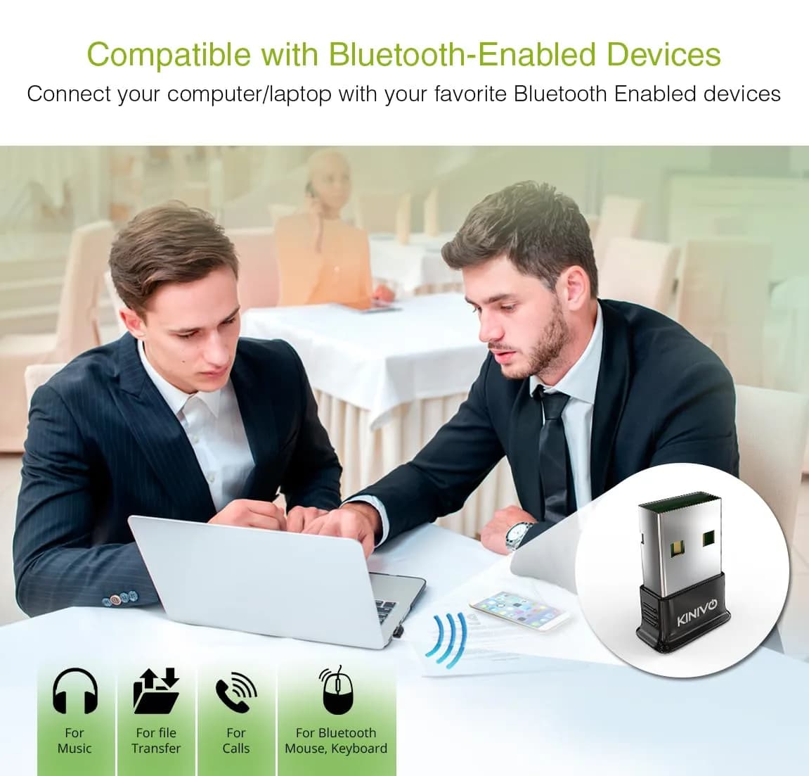 Kinivo BTD400 USB Bluetooth 4.0 Adapter Dongle | Low Energy, 10m Range, Windows/Linux Compatible - view 2
