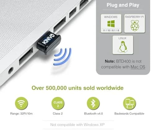 Kinivo BTD400 USB Bluetooth 4.0 Adapter Dongle | Low Energy, 10m Range, Windows/Linux Compatible thumbnail 3