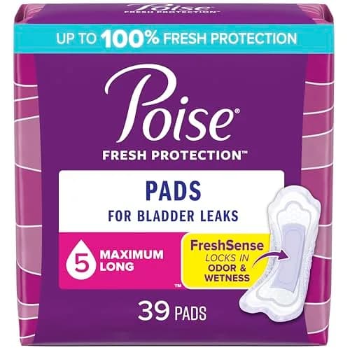 Poise Max Long Incontinence Pads with Ultra Soft Side Shields, 39 Count (14 inches) | 100% Dry & Fresh Protection thumbnail 1