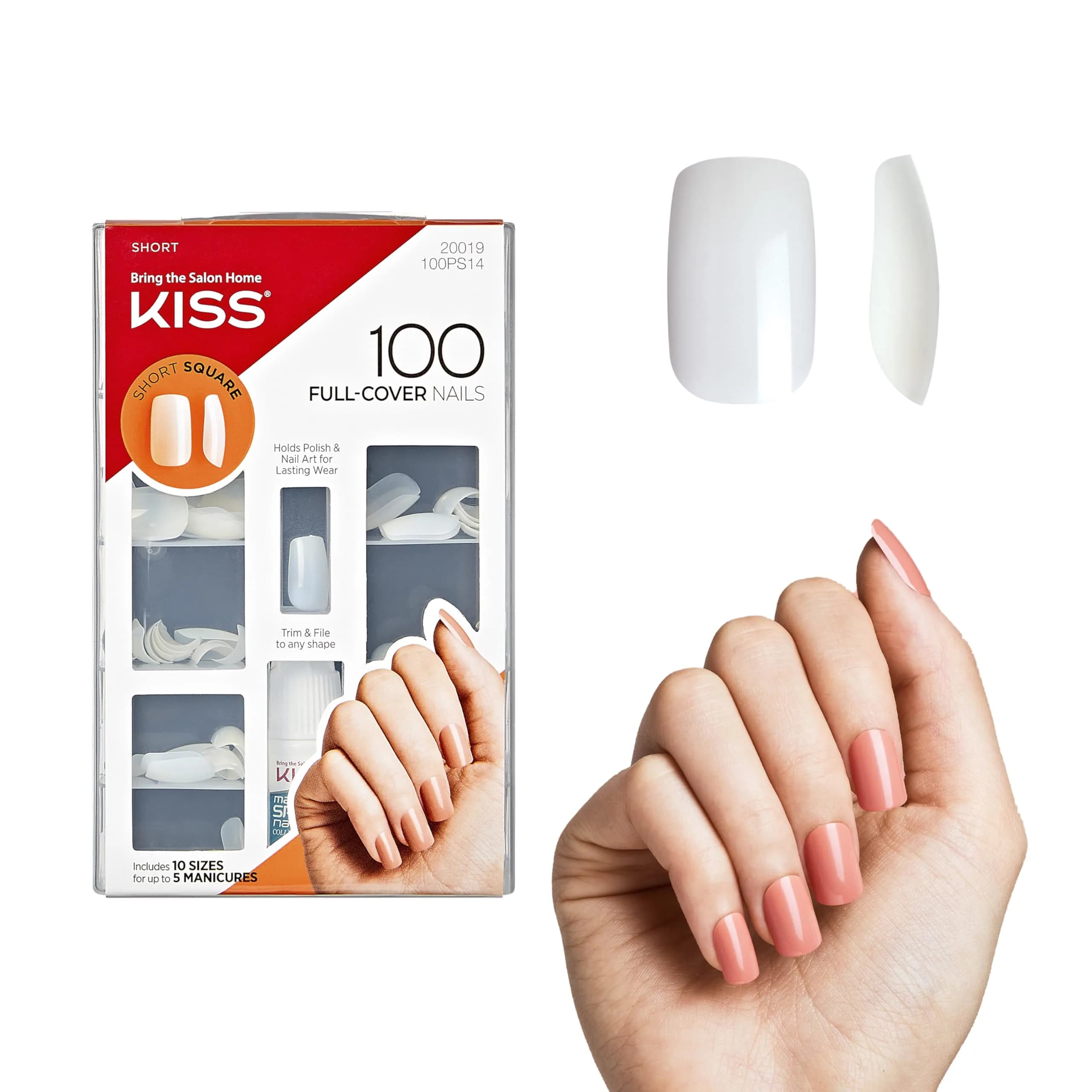 KISS Full Cover Nails Short Square Clear 100 Count | Professional Quality Press-On Nails - main product image