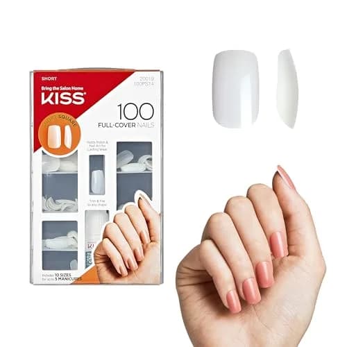 KISS Full Cover Nails Short Square Clear 100 Count | Professional Quality Press-On Nails thumbnail 1