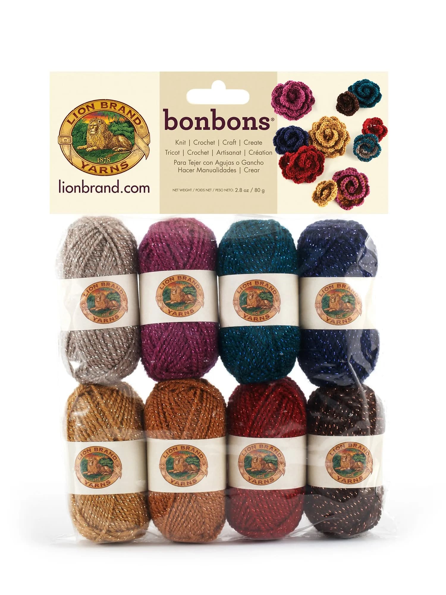 Lion Brand Yarn 601-660 Bonbons Yarn, Celebrate - 26m (28yd) per skein, 208m (224yd) total | Crochet & Craft Yarn Set — Party