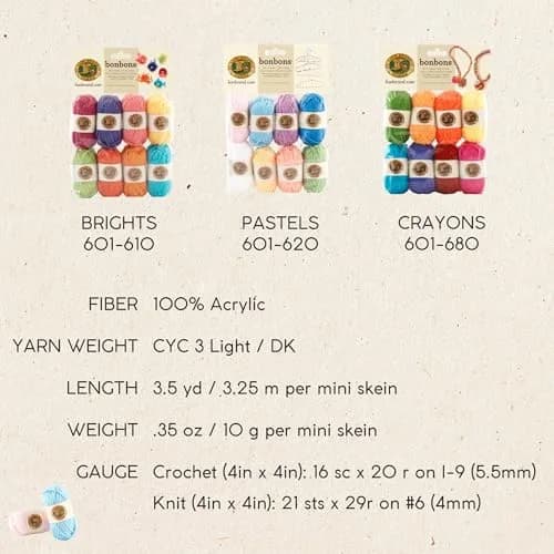 Lion Brand Yarn 601-660 Bonbons Yarn, Celebrate - 26m (28yd) per skein, 208m (224yd) total | Crochet & Craft Yarn Set thumbnail 6