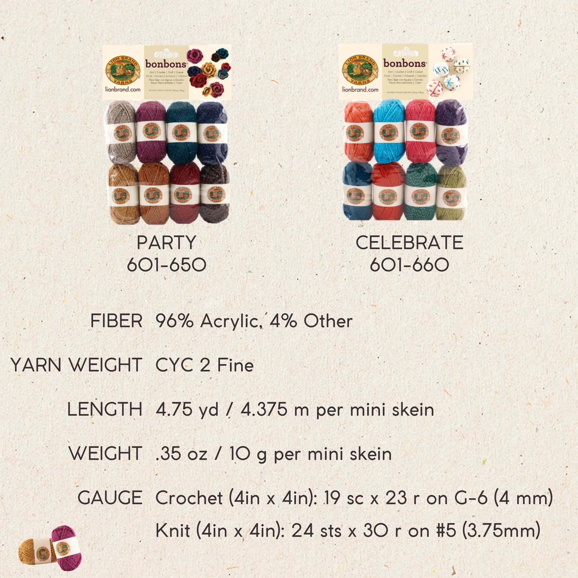 Lion Brand Yarn 601-660 Bonbons Yarn, Celebrate - 26m (28yd) per skein, 208m (224yd) total | Crochet & Craft Yarn Set - view 8
