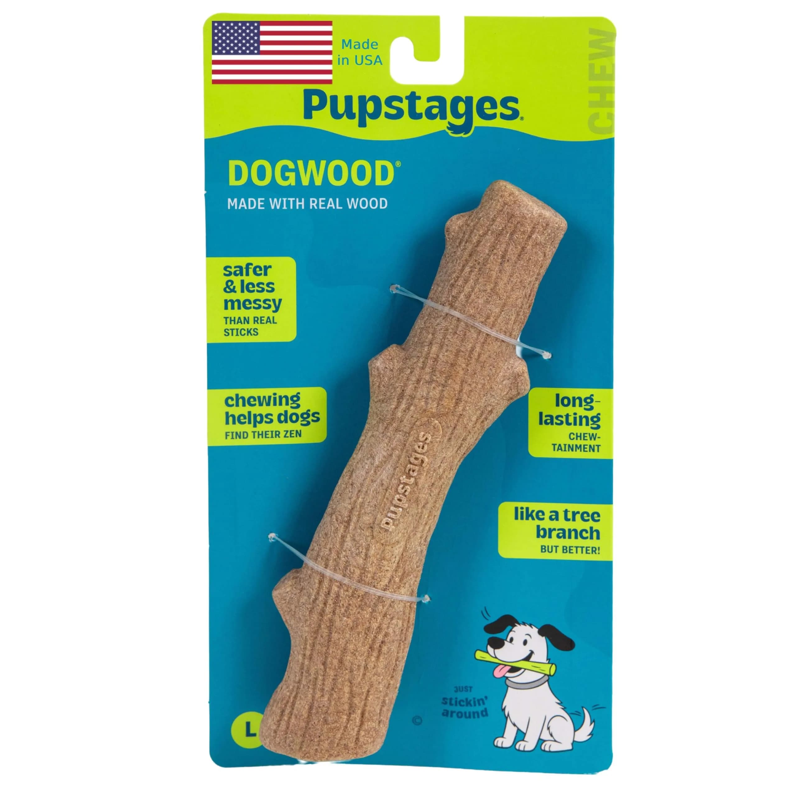 Pupstages Dogwood Stick Dog Chew Toy, Large 8" (20.3 cm) | Durable Wood Blend for Moderate Chewers - main product image