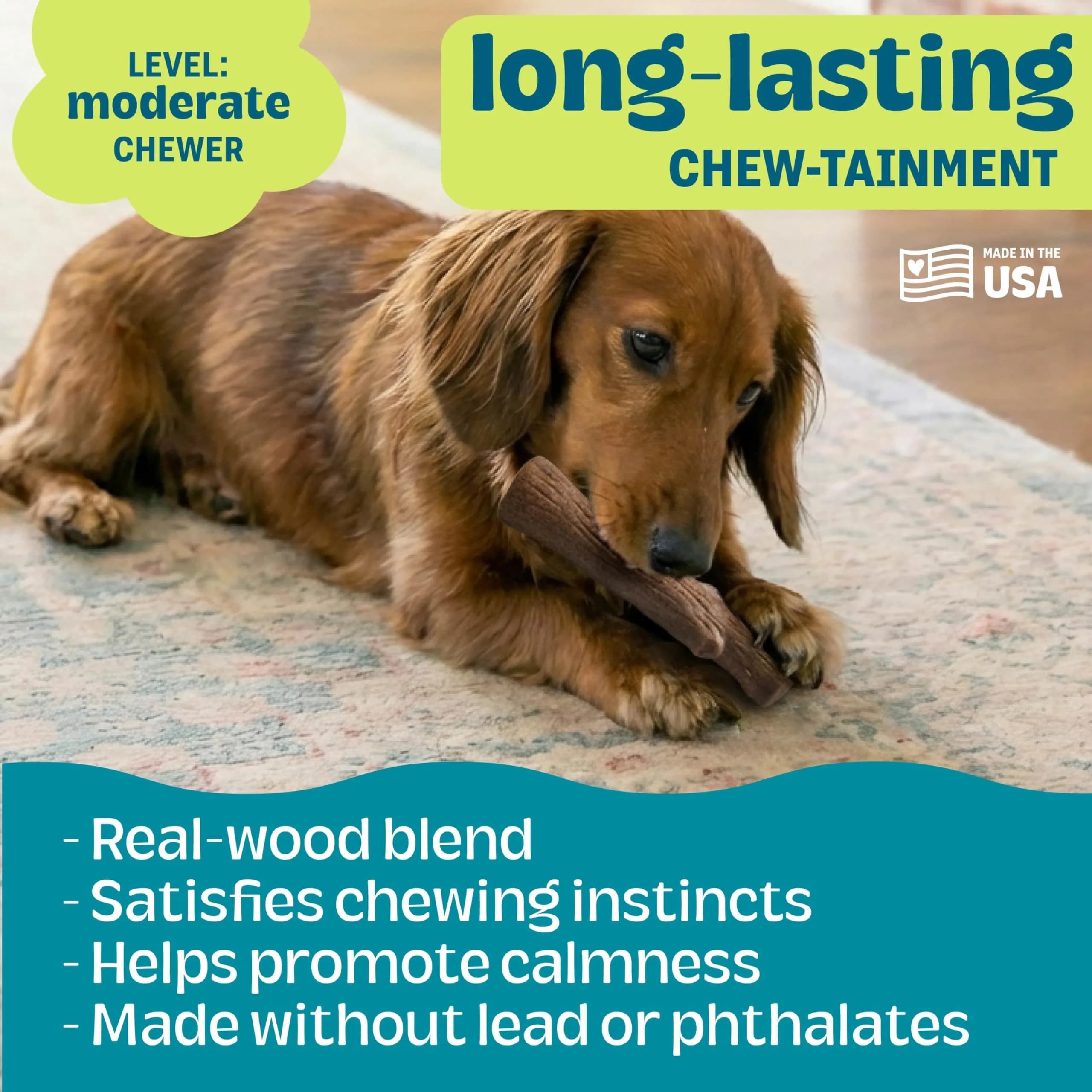 Pupstages Dogwood Stick Dog Chew Toy Small 5.4" | Real-Wood Blend for Moderate Chewers - view 4