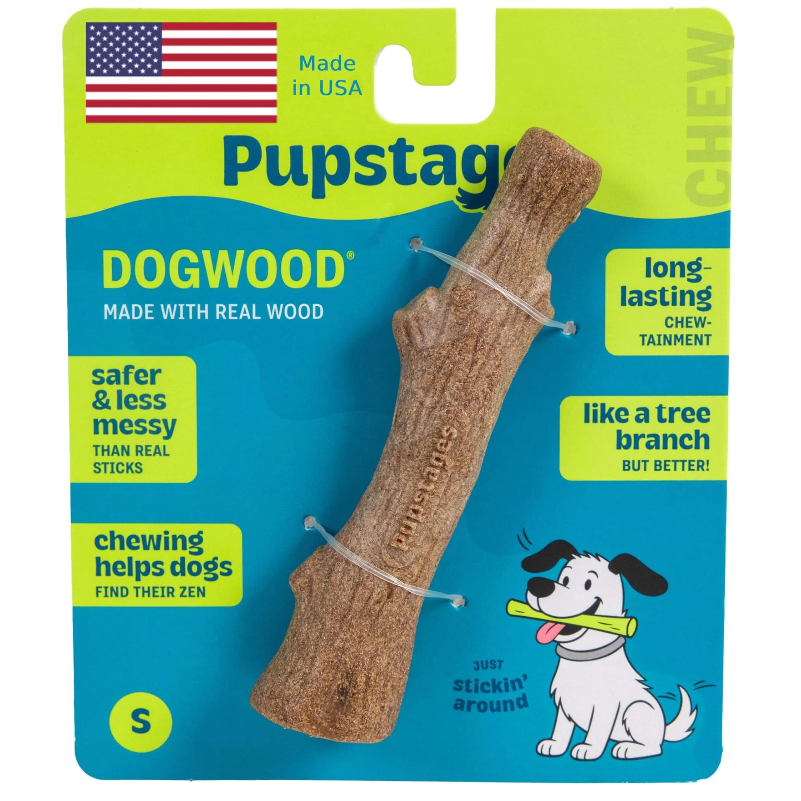 Pupstages Dogwood Stick Dog Chew Toy Small 5.4" | Real-Wood Blend for Moderate Chewers - main product image
