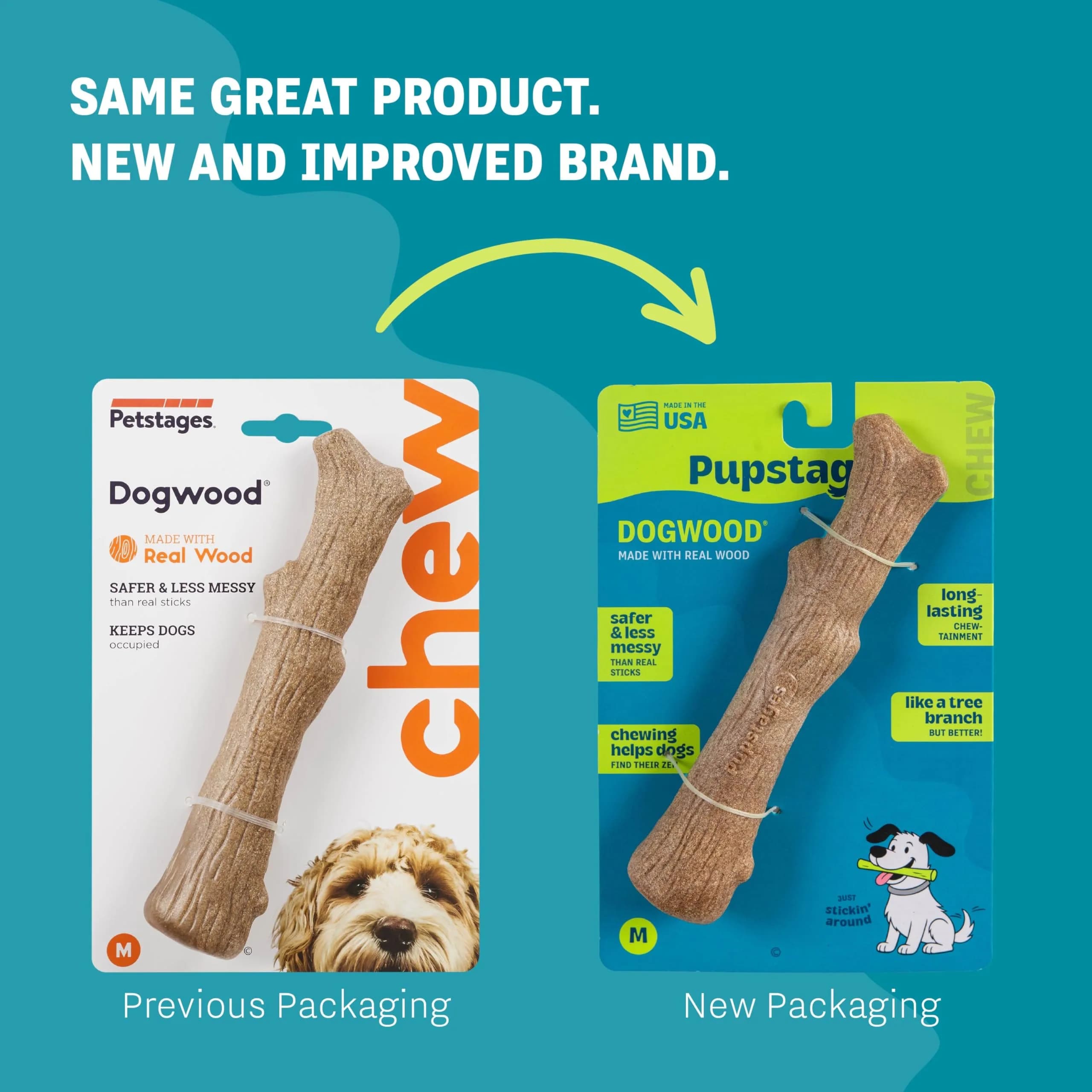 Pupstages Dogwood Stick Dog Chew Toy Medium 7.4" | Real-Wood Blend for Moderate Chewers - view 7