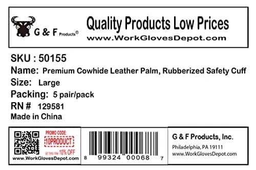 G & F Products Leather Palm Work Gloves 60-Pair | Heavy-Duty & Durable, Safety Cuff, Grey thumbnail 2