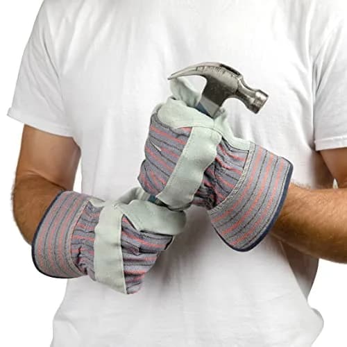 G & F Products Leather Palm Work Gloves 60-Pair | Heavy-Duty & Durable, Safety Cuff, Grey thumbnail 3