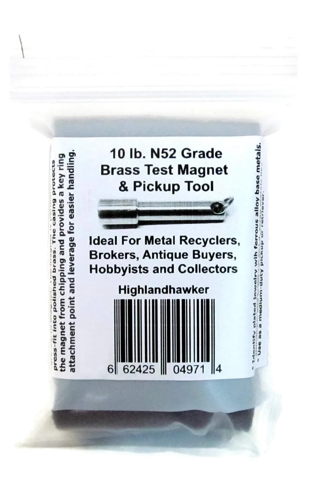 Highlandhawker Rare Earth N52 Neodymium Keychain Magnet 10 lb Pull Strength | Brass Casing, 0.75" x 2.5" (1.9cm x 6.35cm) - view 5