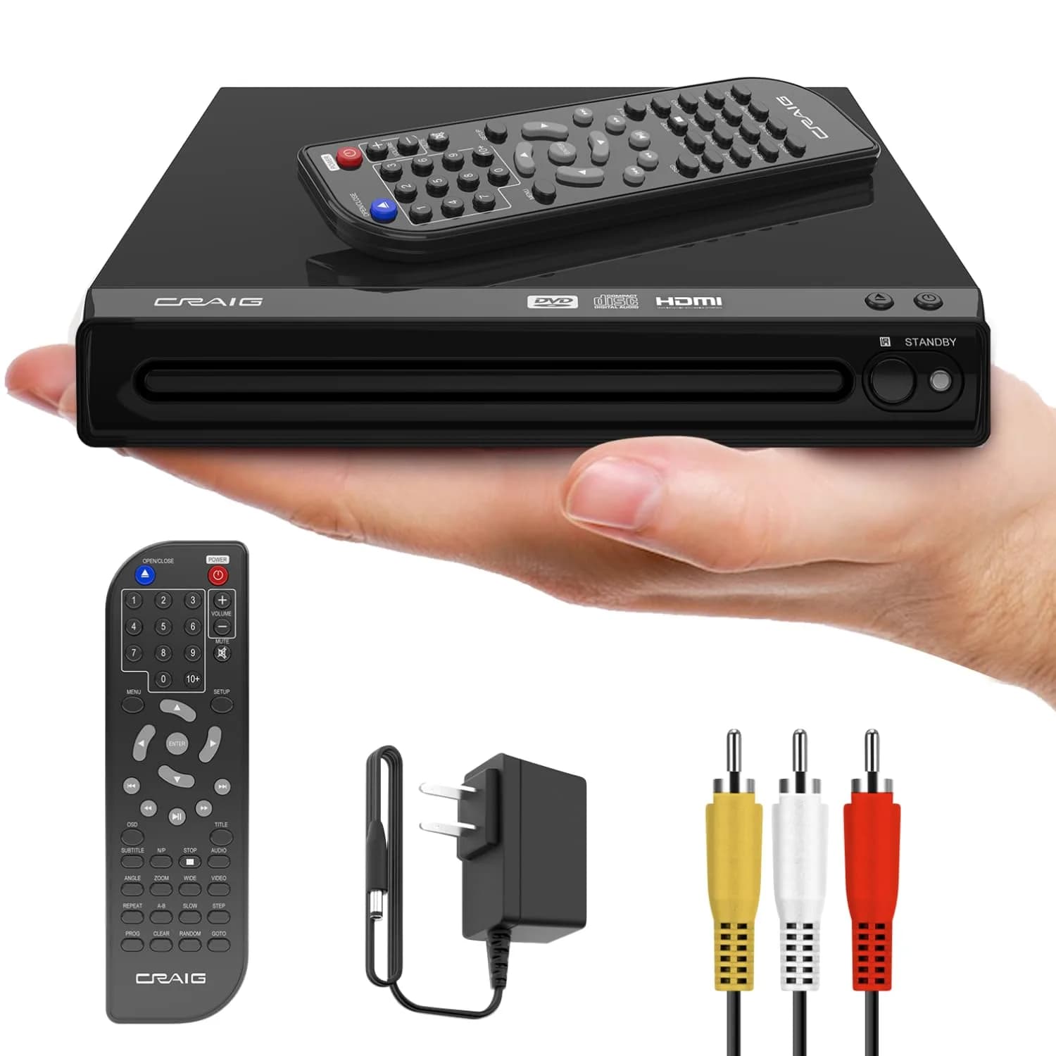 Craig CVD401A Compact HDMI DVD Player with Remote, Black | Upscales to 1080p — HDMI
