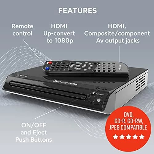 Craig CVD401A Compact HDMI DVD Player with Remote, Black | Upscales to 1080p thumbnail 2