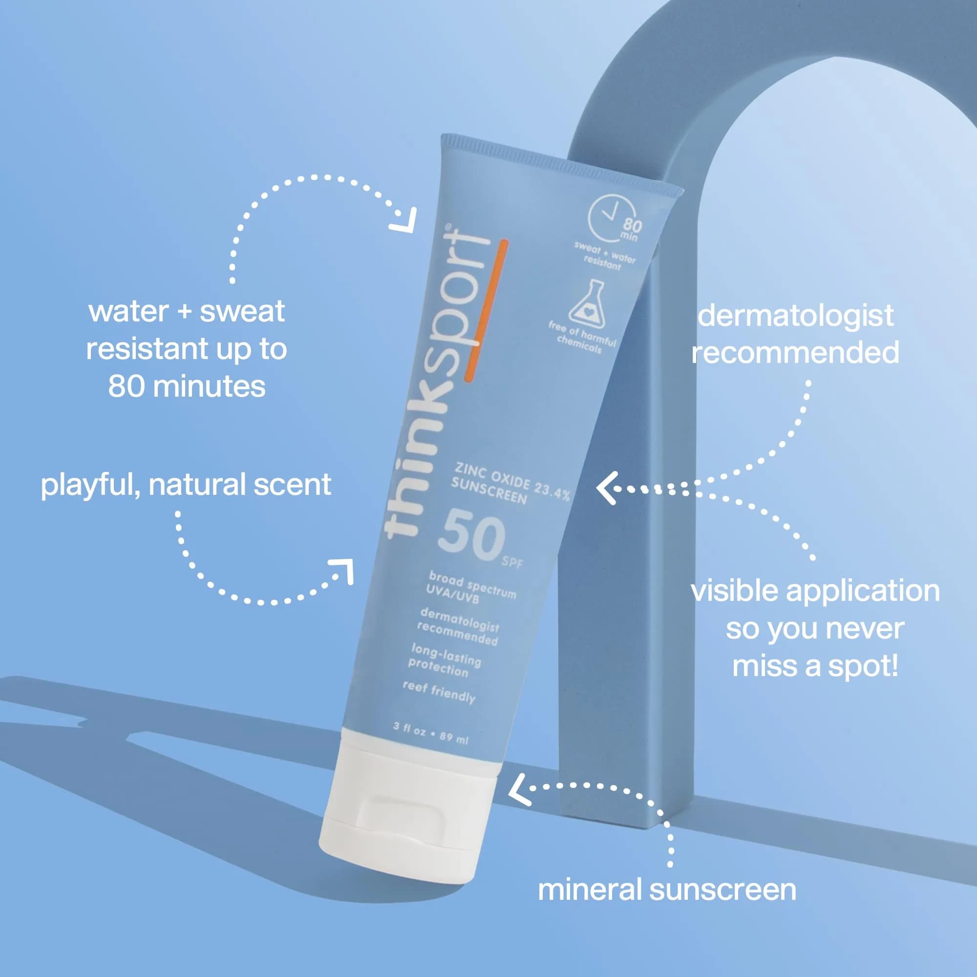 Thinksport SPF 50 Natural Mineral Sunscreen Lotion - 3 Ounce, Water Resistant UVA/UVB Protection - view 2