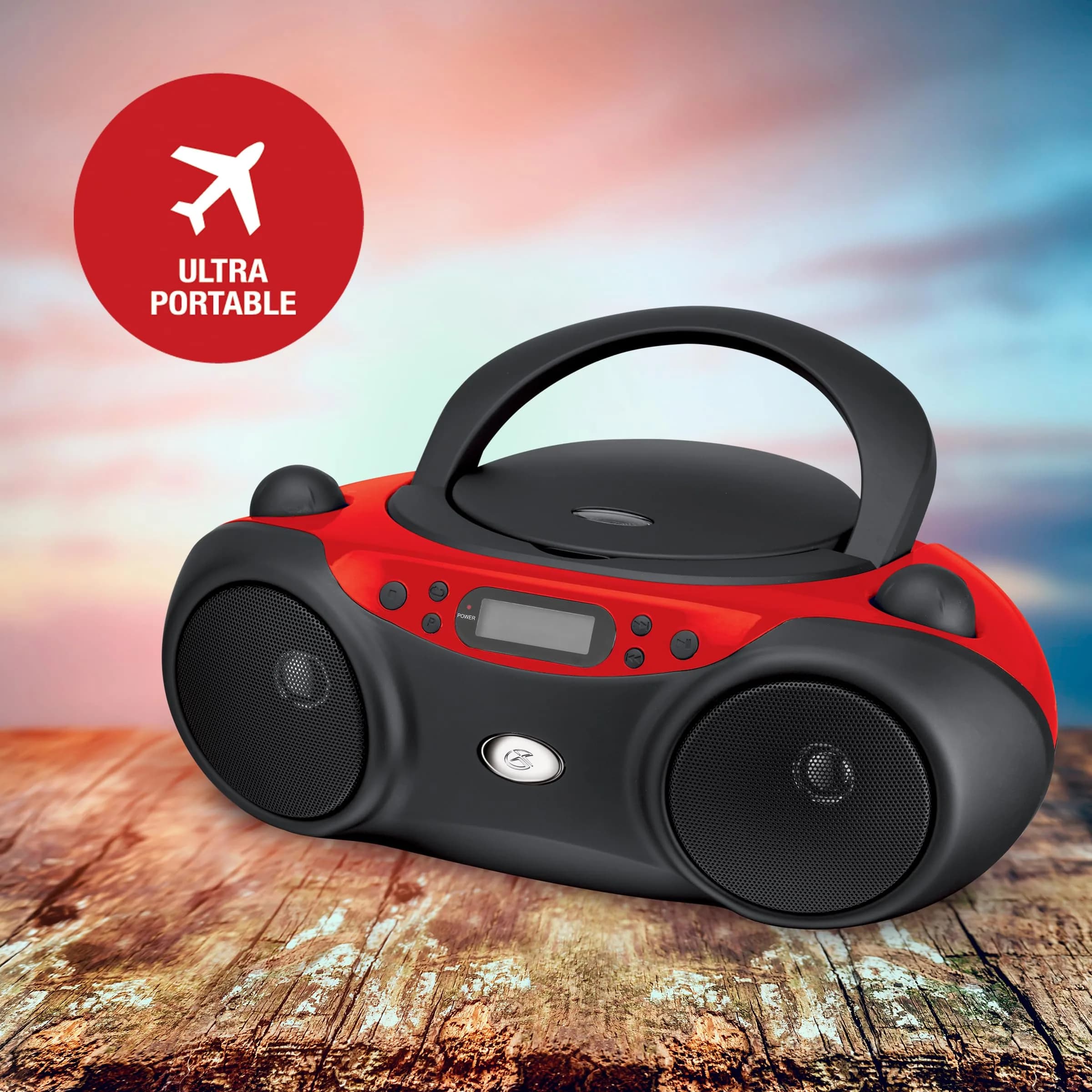 GPX Portable CD Boombox with AM/FM Radio, Stereo Speakers & Headphone Jack, Red/Black | Top-Loading CD Player, AM/FM Radio, Stereo Speakers, AC or Battery Power - view 5
