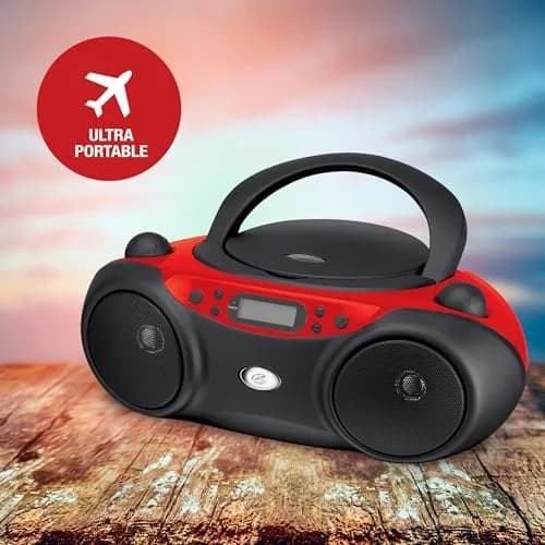 GPX Portable CD Boombox with AM/FM Radio, Stereo Speakers & Headphone Jack, Red/Black | Top-Loading CD Player, AM/FM Radio, Stereo Speakers, AC or Battery Power thumbnail 5