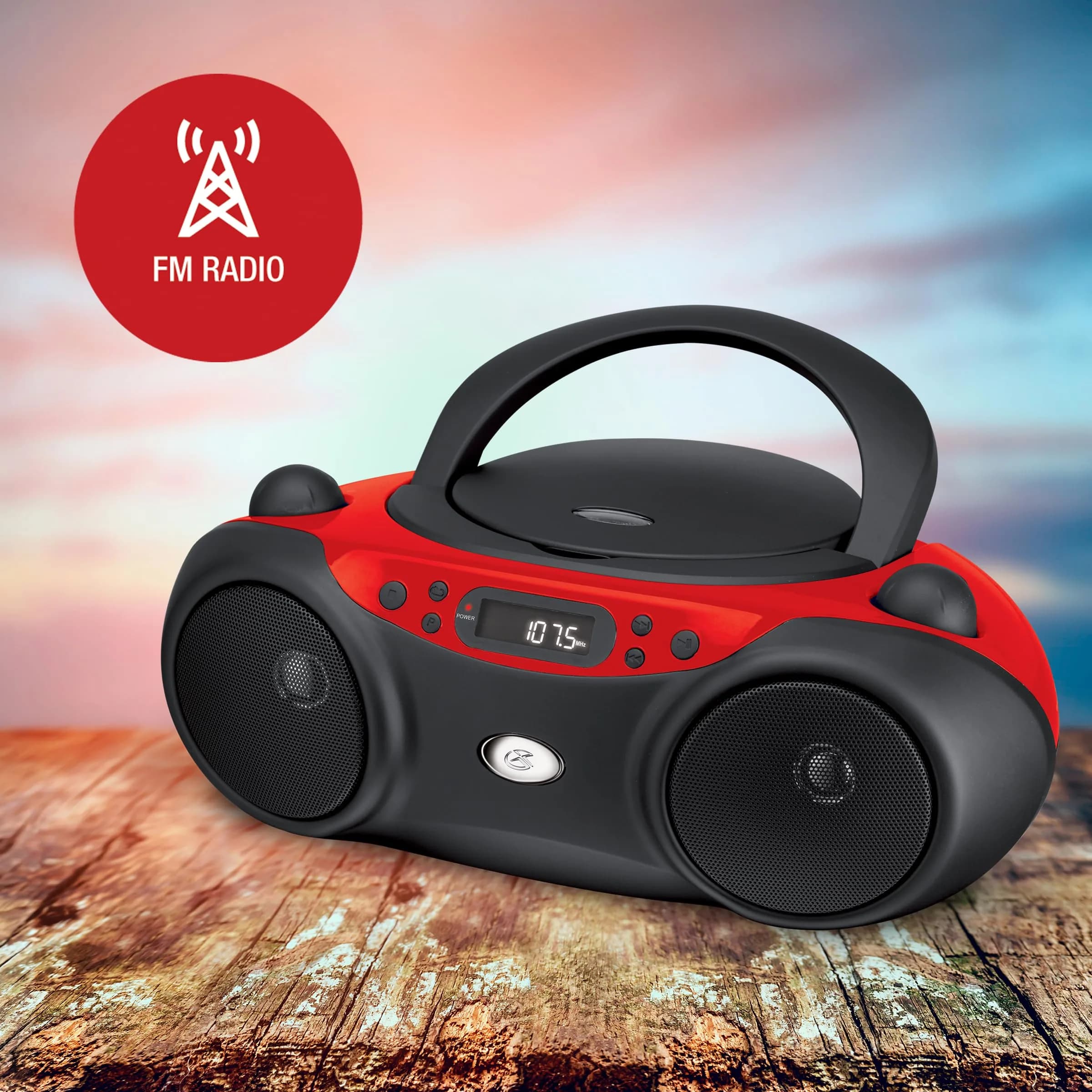 GPX Portable CD Boombox with AM/FM Radio, Stereo Speakers & Headphone Jack, Red/Black | Top-Loading CD Player, AM/FM Radio, Stereo Speakers, AC or Battery Power - view 6