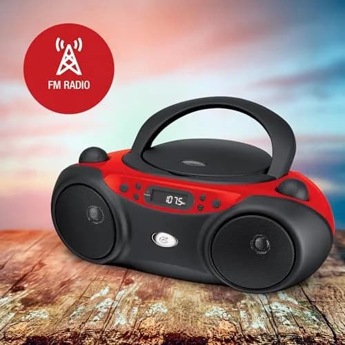 GPX Portable CD Boombox with AM/FM Radio, Stereo Speakers & Headphone Jack, Red/Black | Top-Loading CD Player, AM/FM Radio, Stereo Speakers, AC or Battery Power thumbnail 6
