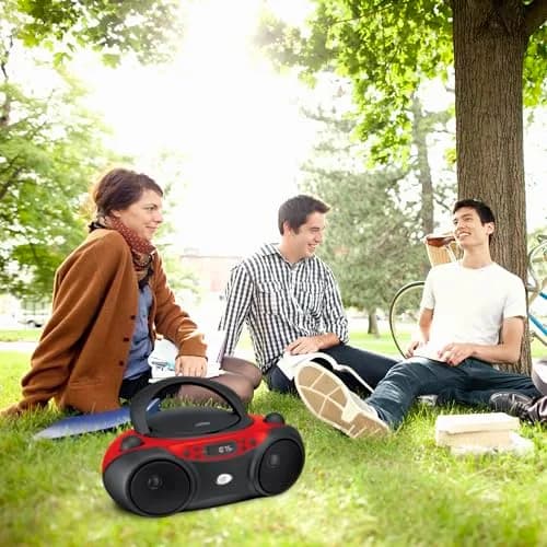 GPX Portable CD Boombox with AM/FM Radio, Stereo Speakers & Headphone Jack, Red/Black | Top-Loading CD Player, AM/FM Radio, Stereo Speakers, AC or Battery Power thumbnail 8