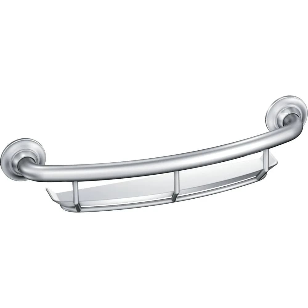Moen Chrome Bathroom Safety 16-Inch Curved Shower Grab Bar with Shelf | Supports up to 250 lbs - main product image