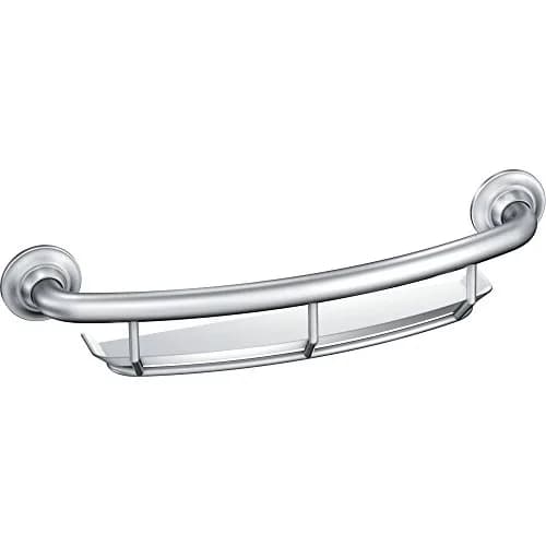 Moen Chrome Bathroom Safety 16-Inch Curved Shower Grab Bar with Shelf | Supports up to 250 lbs thumbnail 1