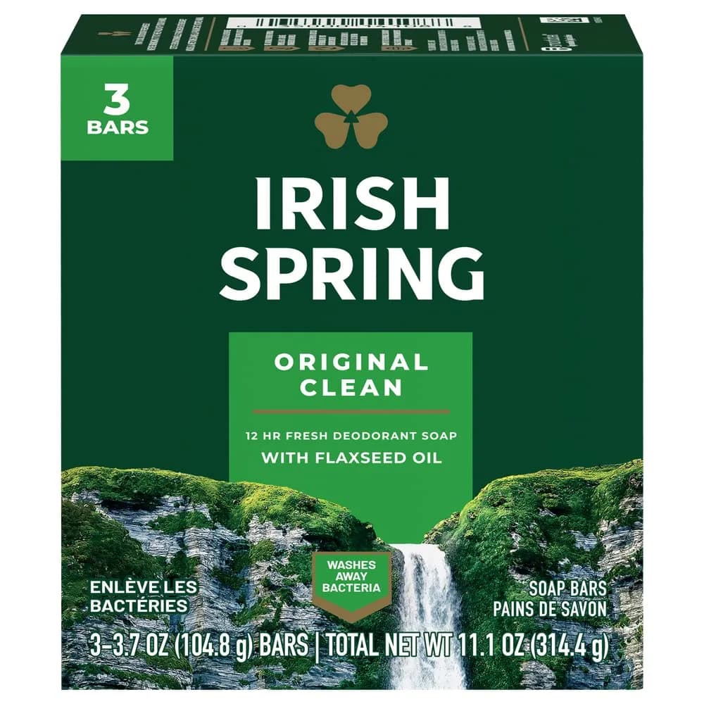 Irish Spring Original Scent Bar Soap, 3.75 oz (Pack of 3) | Classic Clean & Fresh - main product image