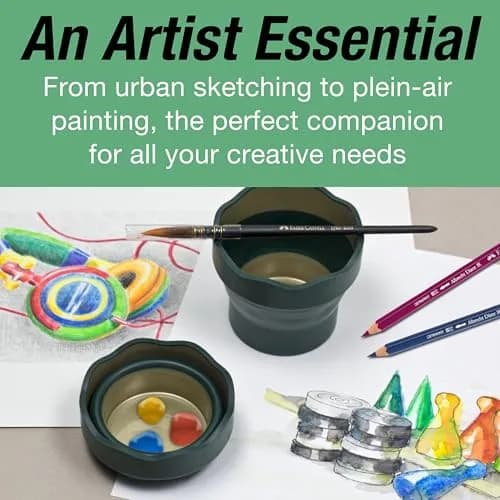 Faber-Castell Clic & Go Collapsible Water Cup | 350ml (12 oz) Dark Green Silicone Brush Rinser with Brush Stand & Palette thumbnail 6