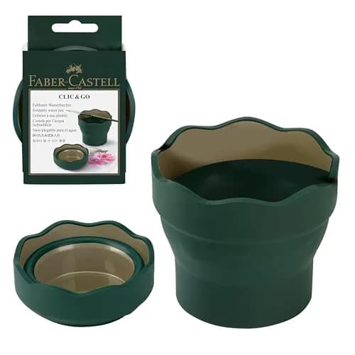 Faber-Castell Clic & Go Collapsible Water Cup | 350ml (12 oz) Dark Green Silicone Brush Rinser with Brush Stand & Palette thumbnail 1