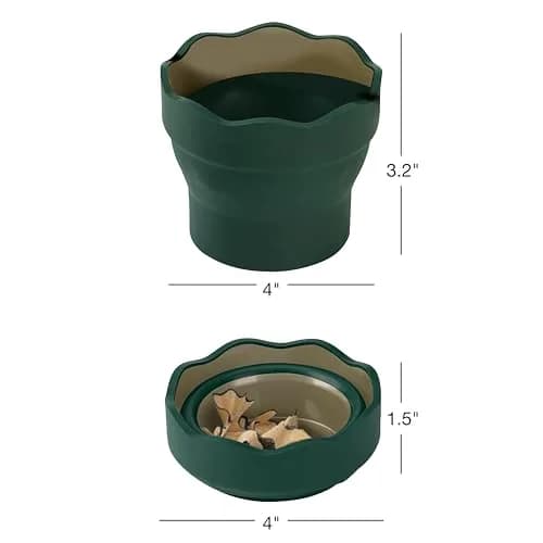 Faber-Castell Clic & Go Collapsible Water Cup | 350ml (12 oz) Dark Green Silicone Brush Rinser with Brush Stand & Palette thumbnail 7