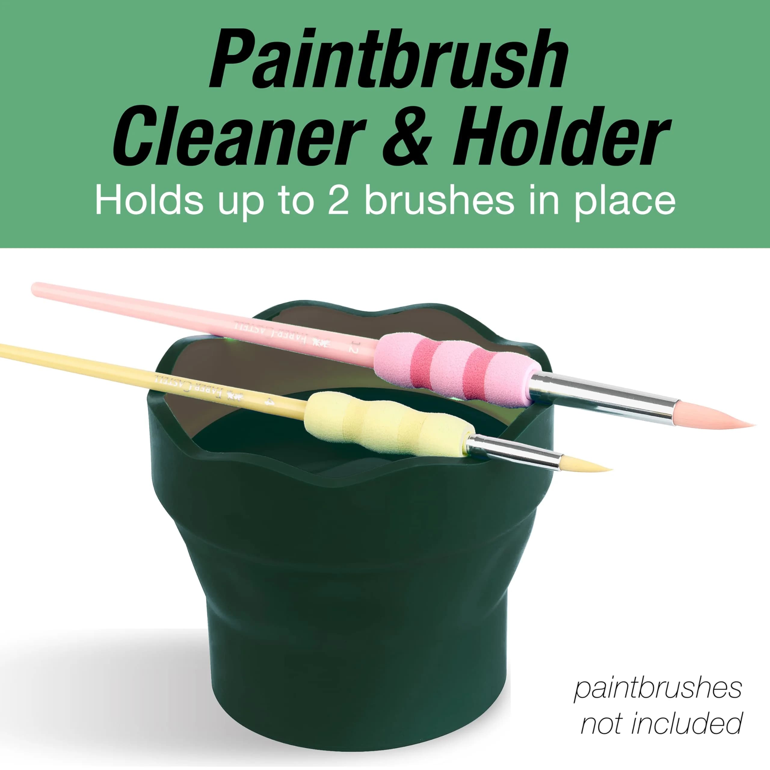 Faber-Castell Clic & Go Collapsible Water Cup | 350ml (12 oz) Dark Green Silicone Brush Rinser with Brush Stand & Palette - view 2