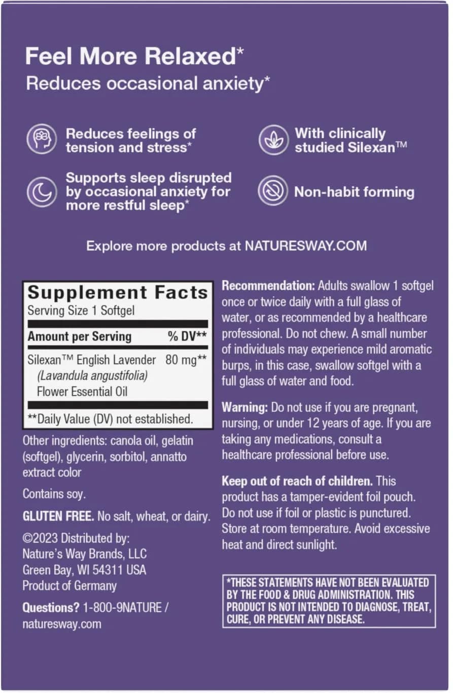 Nature's Way CalmAid Lavender Oil Supplement 30 ct | Clinically Studied Silexan Lavender Oil for Calm & Stress Support - view 8