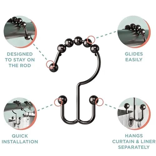 Zenna Home Metal Double Glide Shower Rings, Oil Rubbed Bronze – Set of 12 | Rust-Resistant Hooks for Curtains and Liners thumbnail 3