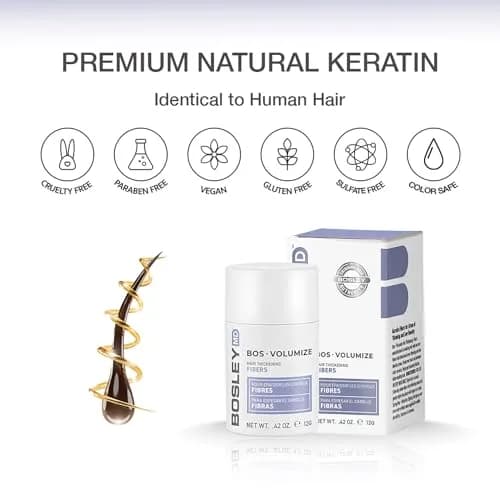 BosleyMD BOSVolumize Hair Thickening Fibers – Natural Keratin Hair Building Formula for Thinning Hair & Bald Spots – Instant Fuller, Thicker Look – Wind & Sweat Resistant – Black, 0.42 oz | Supports Thinning Hair & Bald Spots thumbnail 6
