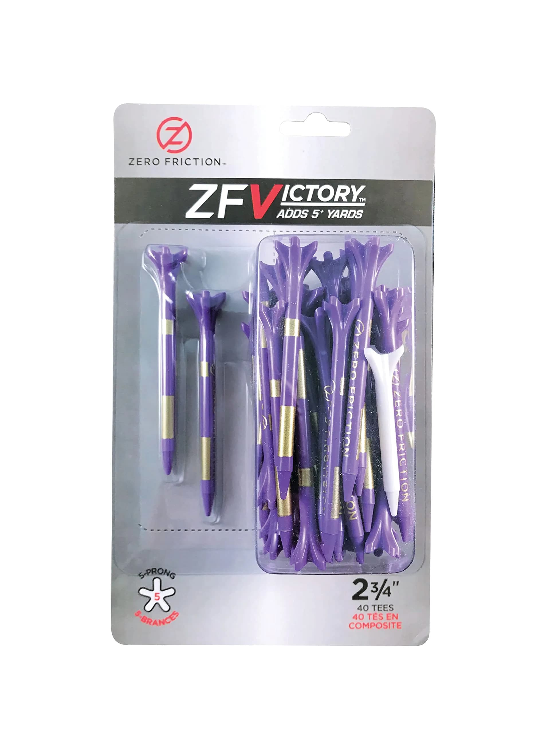 Zero Friction Victory 5-Prong Golf Tees 2-3/4 Inch | Bio-Composite, Purple, Pack of 40