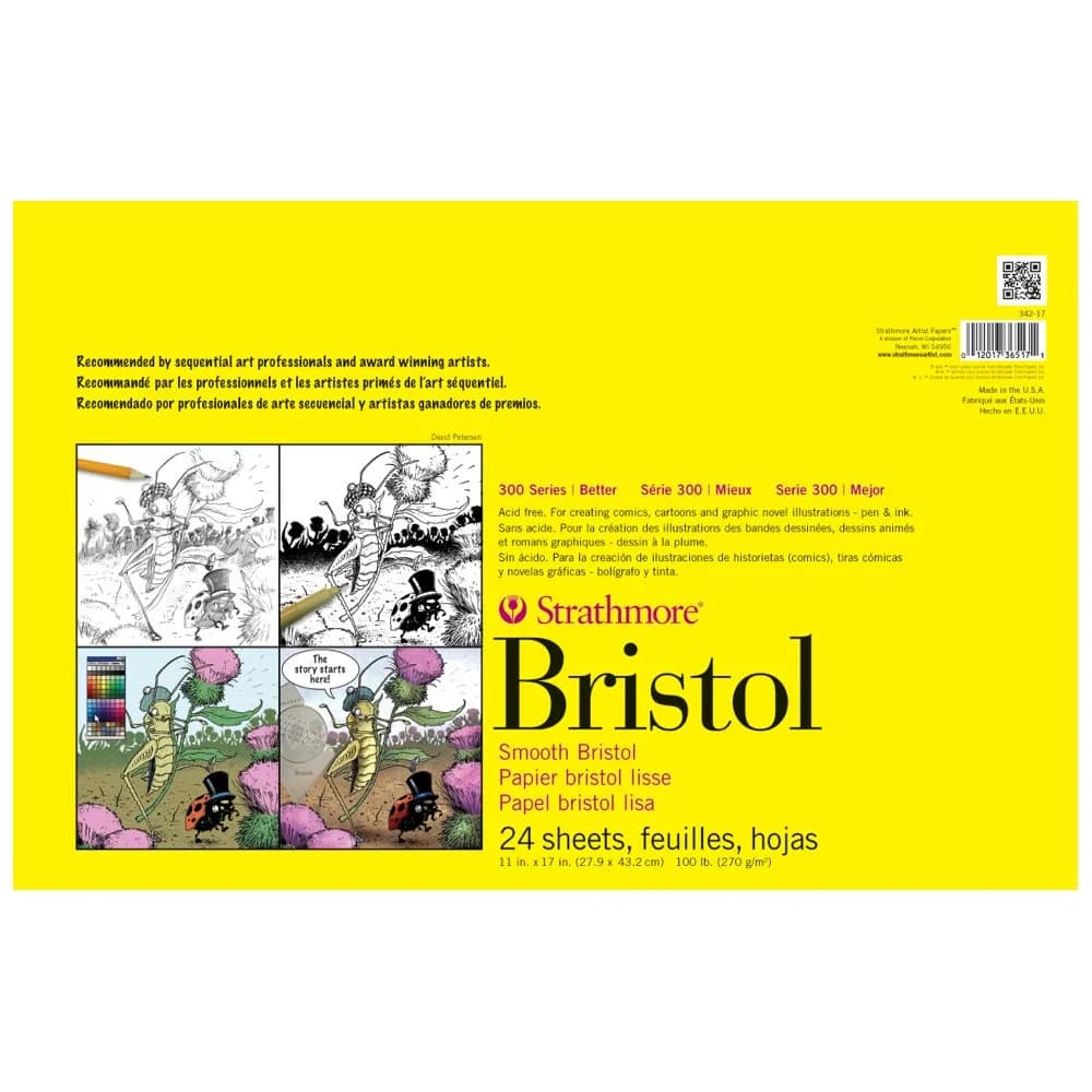 Strathmore 300 Series Bristol Paper Pad, Smooth, Tape Bound, 11x17 inches (27.94 x 43.18 cm), 24 Sheets (100lb/270gsm) | Artist Paper for Markers, Pen & Ink - main product image