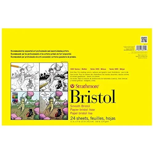 Strathmore 300 Series Bristol Paper Pad, Smooth, Tape Bound, 11x17 inches (27.94 x 43.18 cm), 24 Sheets (100lb/270gsm) | Artist Paper for Markers, Pen & Ink thumbnail 1