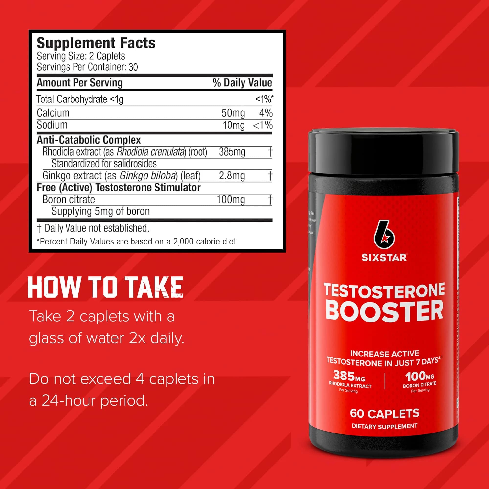 Six Star Testosterone Booster for Men with Rhodiola Extract and Boron Citrate 60 Count (Pack of 1) | Boosts Active Test Levels - view 5
