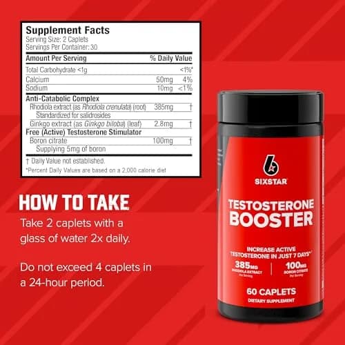 Six Star Testosterone Booster for Men with Rhodiola Extract and Boron Citrate 60 Count (Pack of 1) | Boosts Active Test Levels thumbnail 5